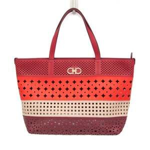 Salvatore Ferragamo Gancini FJ-21 D674 Women's Leather Tote Bag Red Color